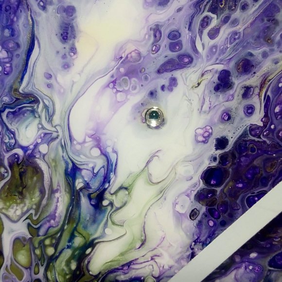 Hand Crafted Resin Clock Fluid Art Bling Purple Olive Green Rhinestones - Picture 11 of 11